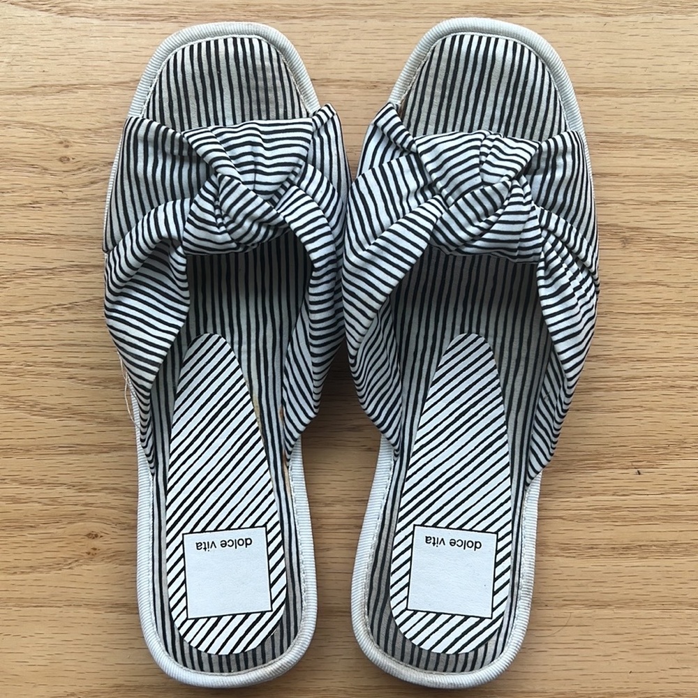 Dolce Vita Halle White Stripe Fabric Sandals